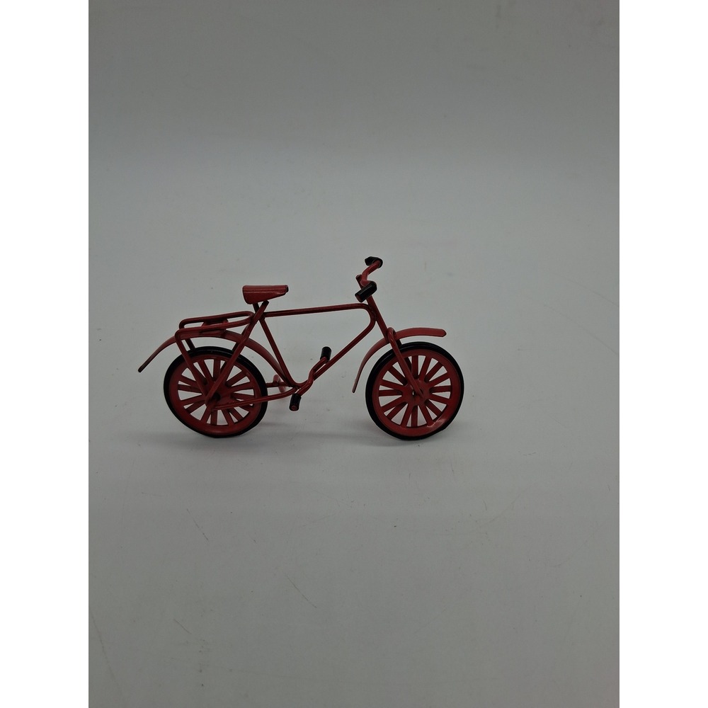 Miniature Red Metal Bicycle Figurine Vintage Style Cruiser Bike Decor 4 Inch